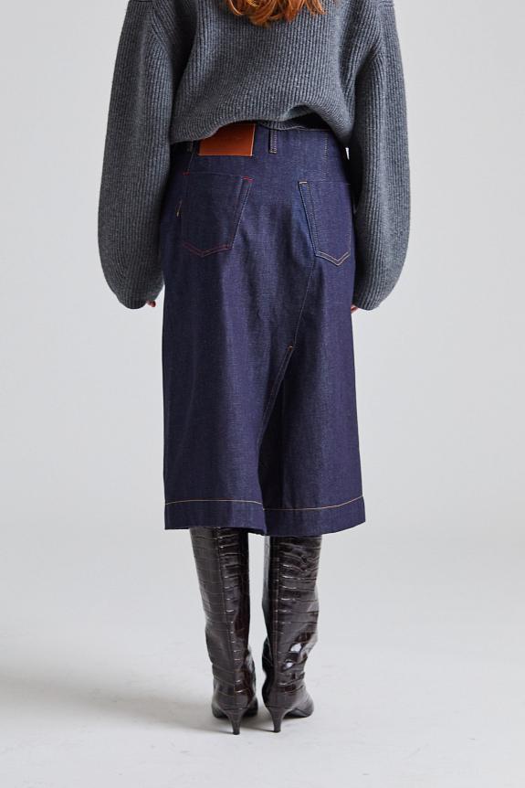 Victoria Beckham Denim Wrap Detail Skirt Dark Indigo Raw